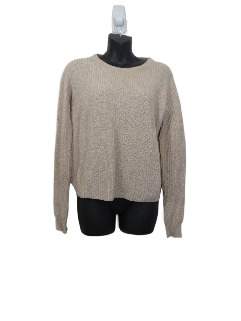 Theory size Small Beige Knit Pullover Sweater Crew Neck Cotton Cashmere